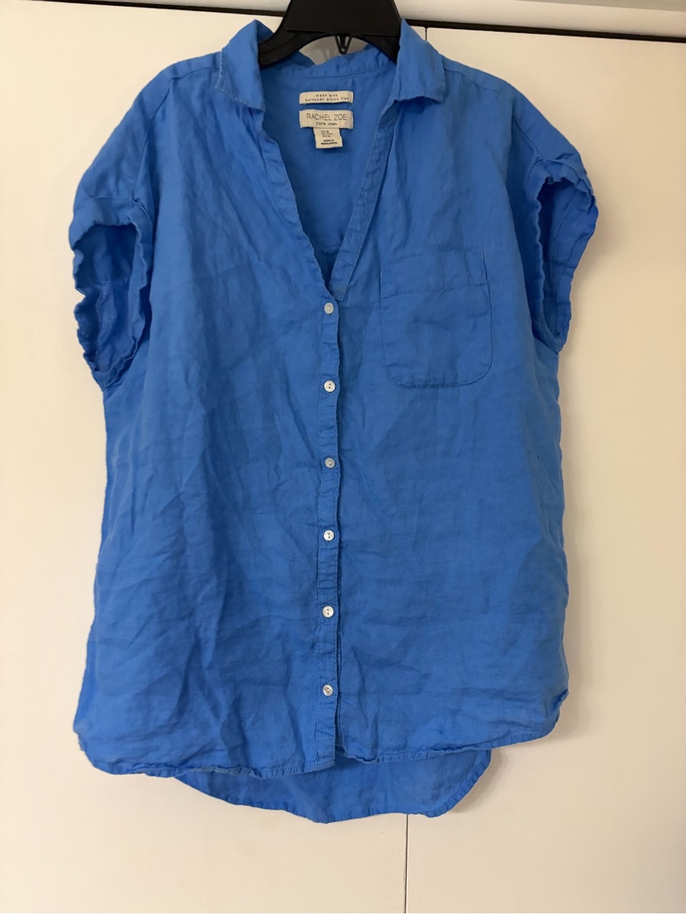 100% Linen Rachel Zoe Bright Blue Linen Button-Down Shirt